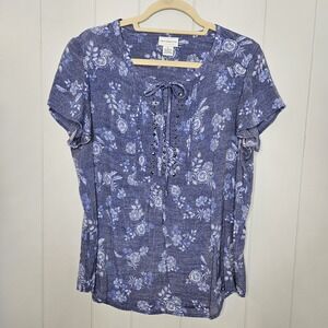 Liz Claiborne Lightweight  Floral And Blue Size Large Tie On Front